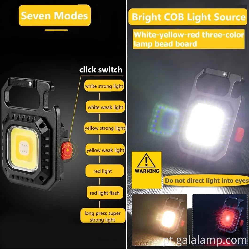 Chave de iluminação portátil multifuncional com luz de acampamento recarregável